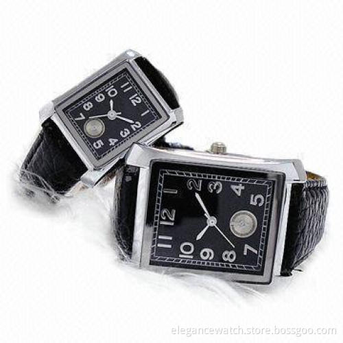 Lovers Fashionable Watches with Square Case and Leather Strap